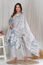 Load image into Gallery viewer, Gurnam ~ Grey Floral Suit Set
