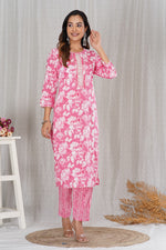 Load image into Gallery viewer, Gulaab ~ Pink Floral Kurti Set
