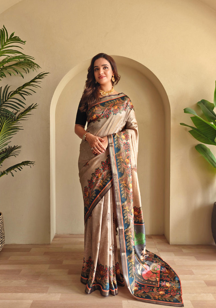 Kalamkari (Premium Soft Art Silk Saree)