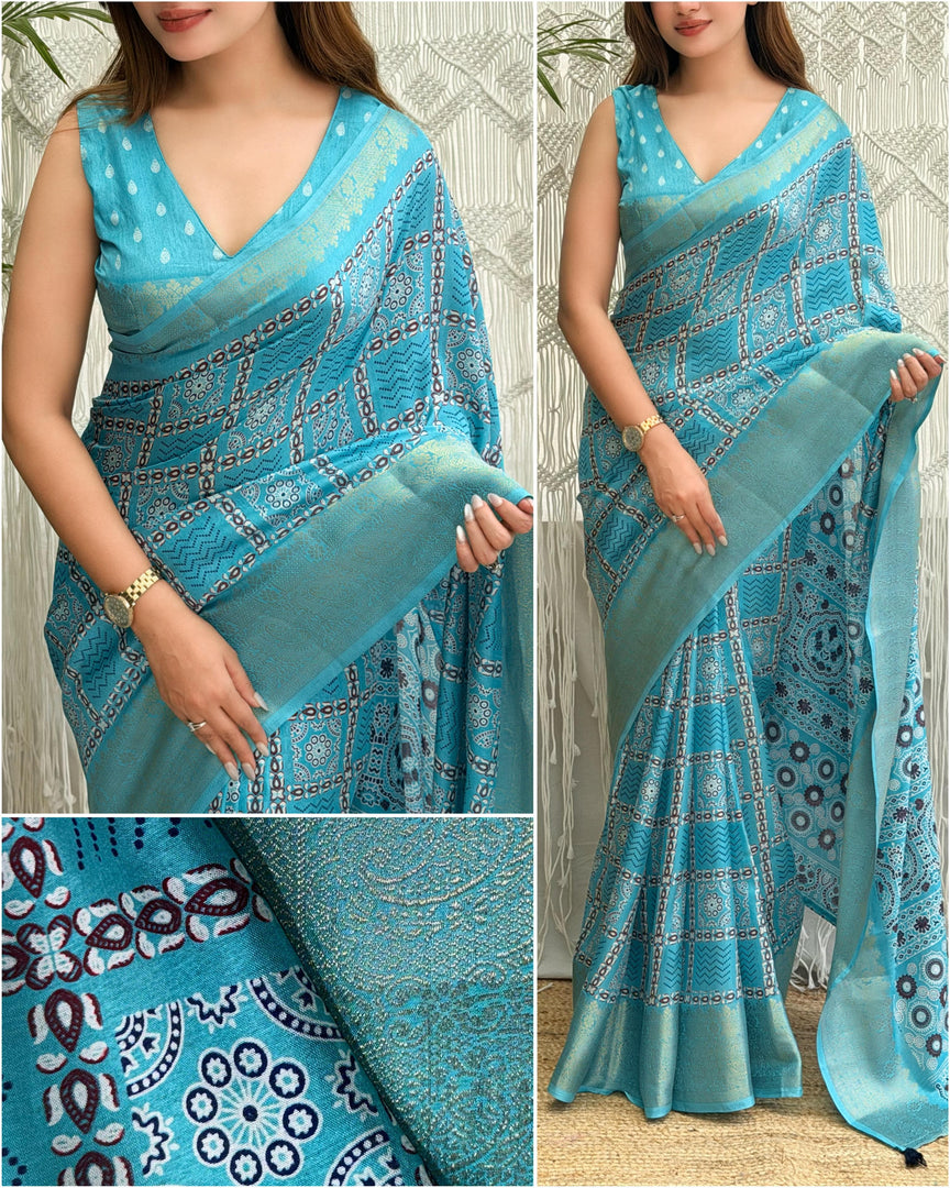 Vibrant Ajrakh (Premium Ajrakh Saree)