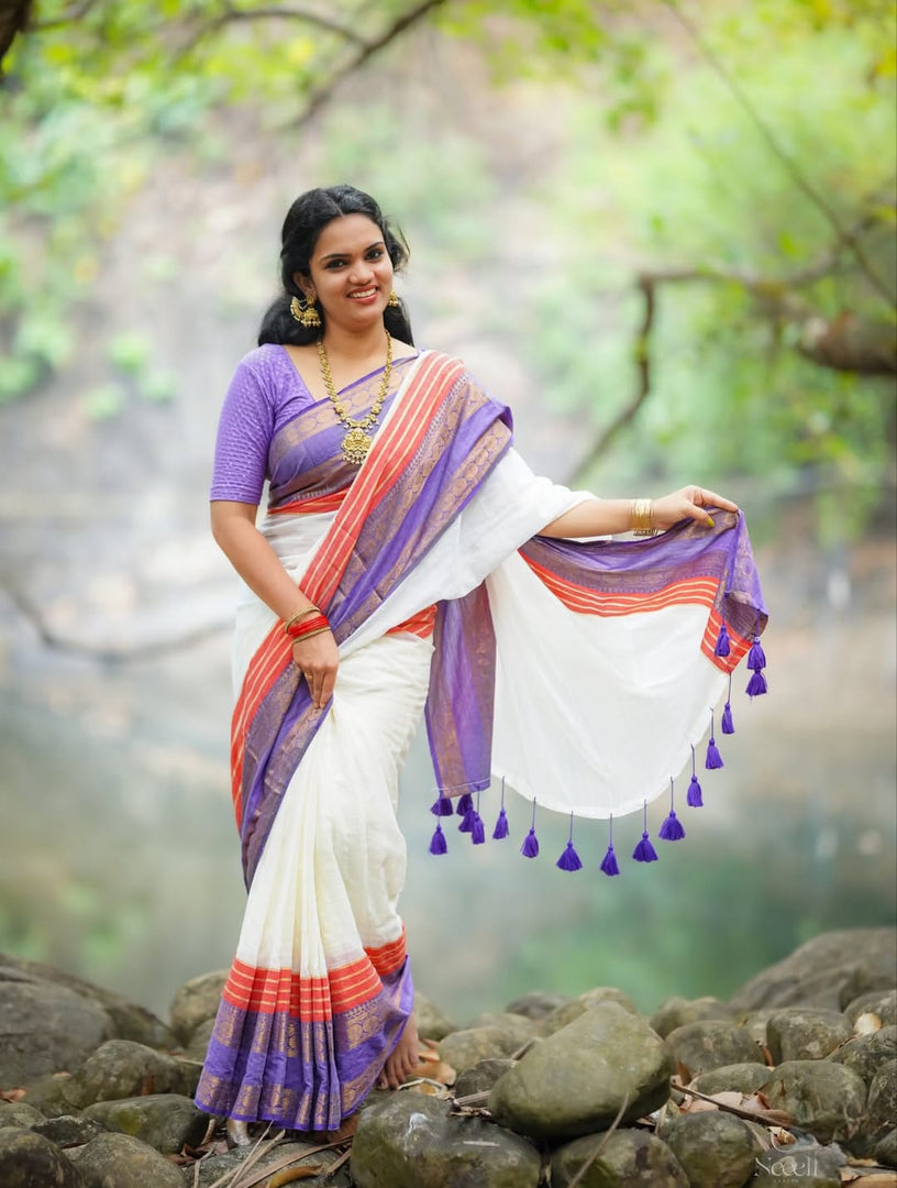 Purple and White (Premium 120 Count Soft Mul Cotton)