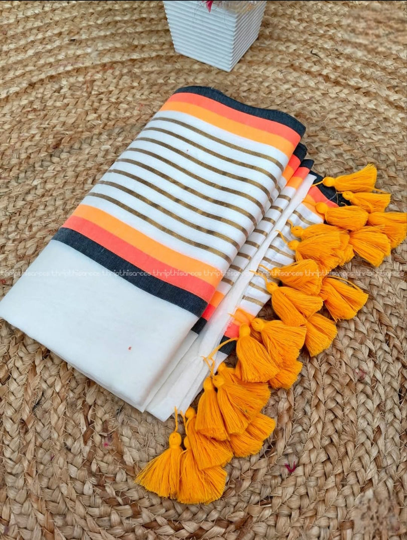 Orange and Black Stripes(Premium 120 Count Soft Mul Cotton)