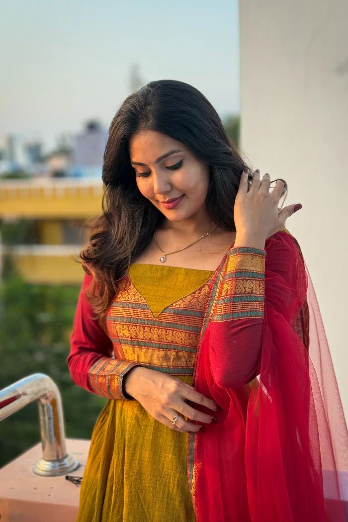 Mustard (Elegant vichitra silk top)