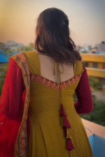 Load image into Gallery viewer, Mustard (Elegant vichitra silk top)