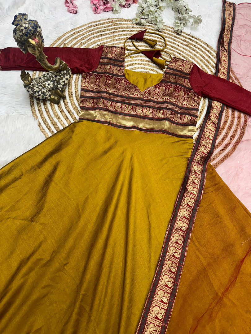 Mustard (Elegant vichitra silk top)