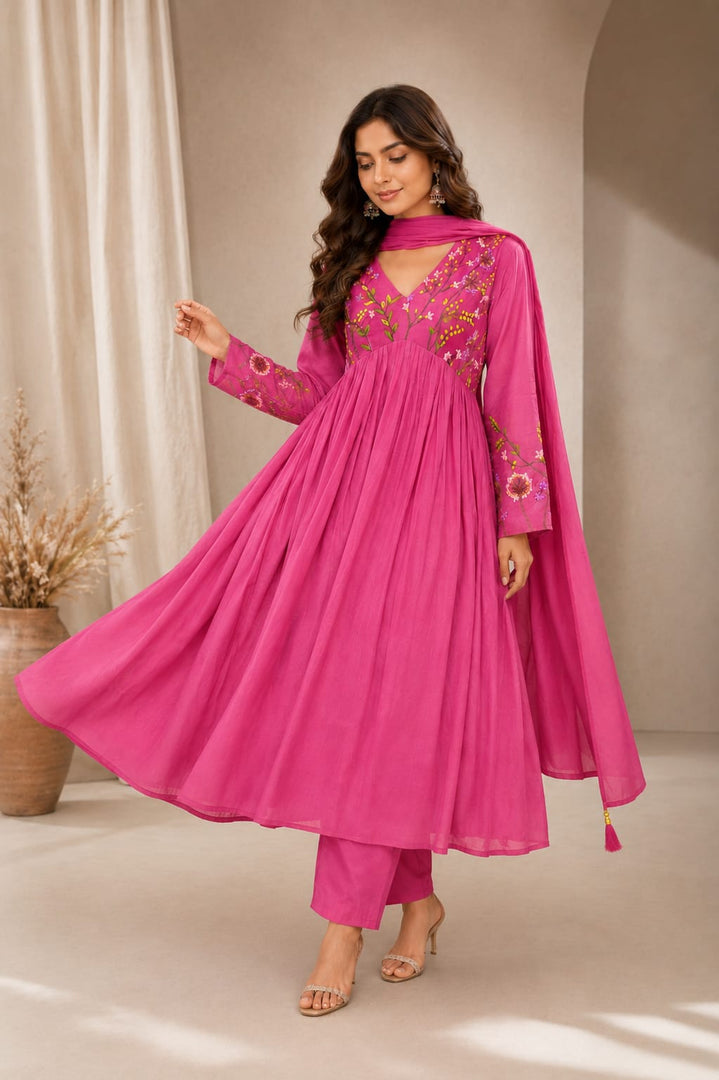 Pink(Mul Chanderi Suit Set)