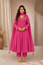 Load image into Gallery viewer, Pink(Mul Chanderi Suit Set)
