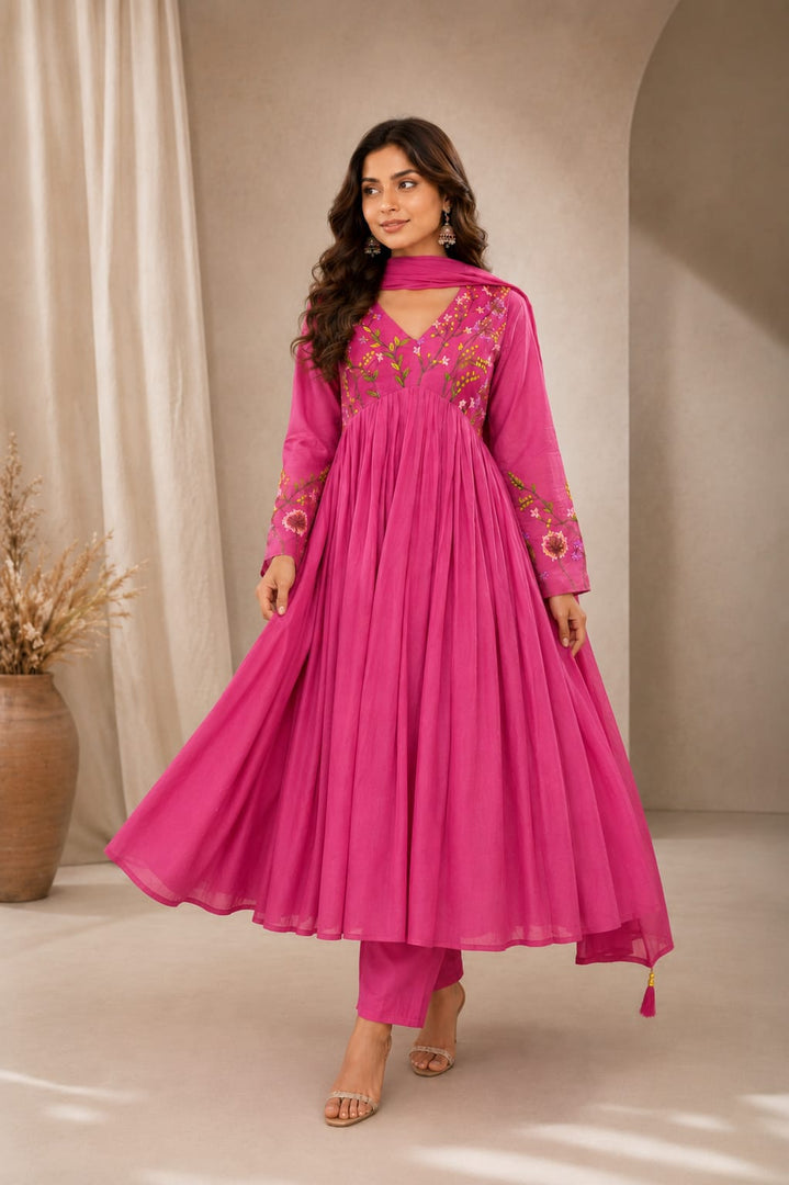 Pink(Mul Chanderi Suit Set)