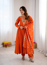 Load image into Gallery viewer, Orange (Anarkali Three Piece Set)