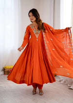 Load image into Gallery viewer, Orange (Anarkali Three Piece Set)