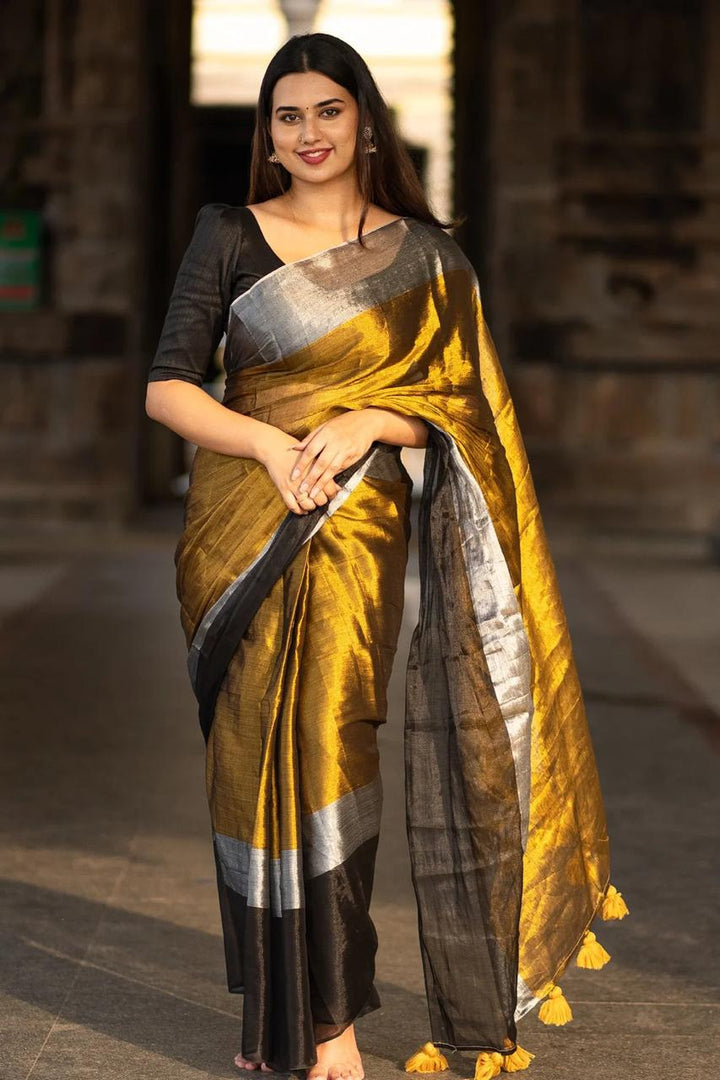 Gold Black (Premium Handloom Tissue Mul Cotton)