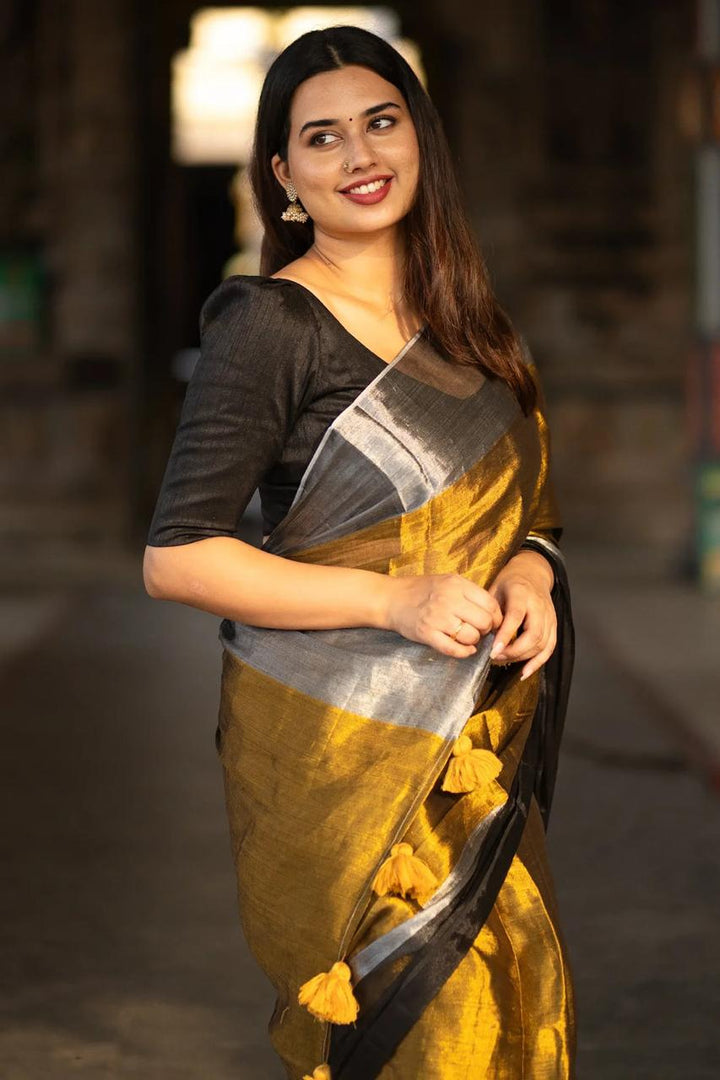 Gold Black (Premium Handloom Tissue Mul Cotton)