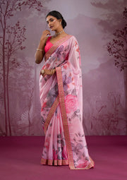 Pink Floral (Premium Chinon Silk)