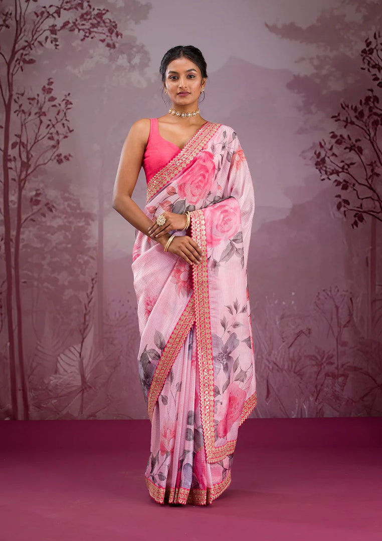 Pink Floral (Premium Chinon Silk)