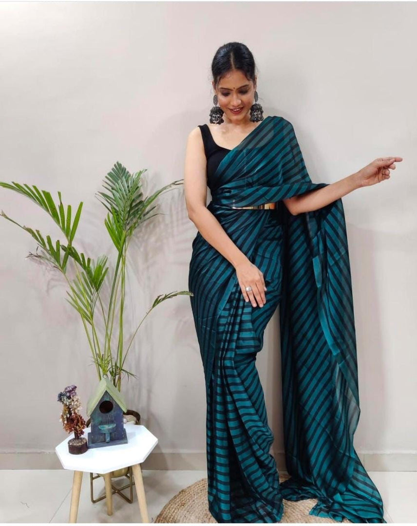 Dark Ocean (1 Minute Ready To Wear Saree)